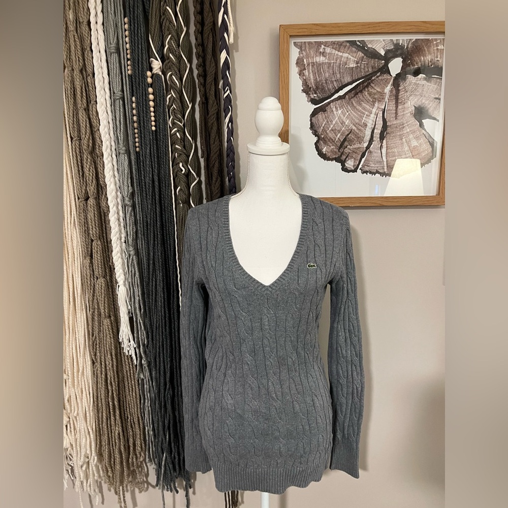 Lacoste Cable Sweater Gray Womens